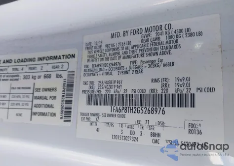 2016 Ford Mustang Ecoboost z USA, uszkodzony, nr VIN 1FA6P8TH2G5268976